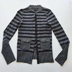 Metalicus Black and Light Gray Striped Sweater Cardigan Snap Button Closure - OS